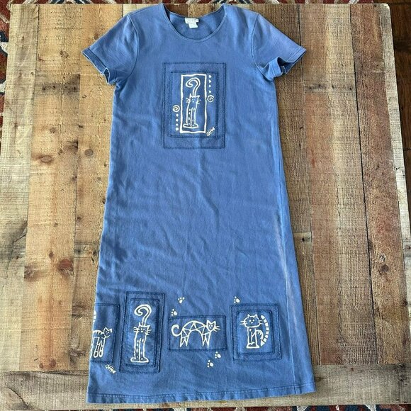 Cute Blue Cat Dress With Graphic Print By Citiknits - Size M - Picture 1 of 14